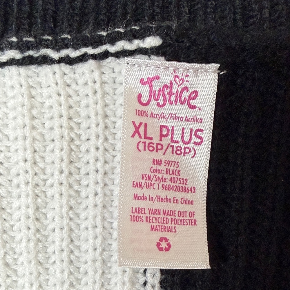 Justice Black and White Striped Sweater with Rainbow Sequin Design - Picture 3 of 4